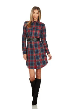 EVE BUTTON FRONT TARTAN SHIRT DRESS