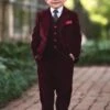 BOYS BARCLAY SUIT BURGUNDY VELVET 3PC SET -Clothing Promotion Store 187