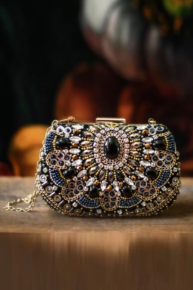 VINTAGE BLACK BEADED CLUTCH 3 VINTAGE BLACK BEADED CLUTCH