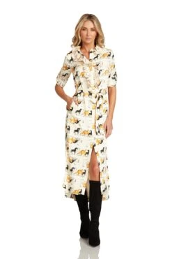 Clothing Promotion Store 12 LEA BUTTON DOWN MAXI DRESS EQUESTRIAN PRINT