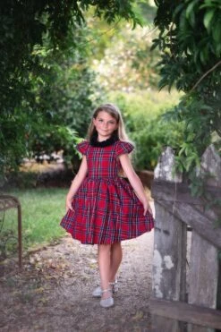 EVANGELINE DRESS ROYAL STEWART TARTAN -Clothing Promotion Store evangelinerstew
