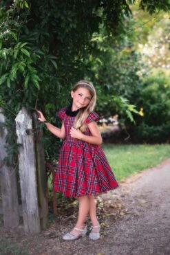 EVANGELINE DRESS ROYAL STEWART TARTAN -Clothing Promotion Store evangelinerstew4
